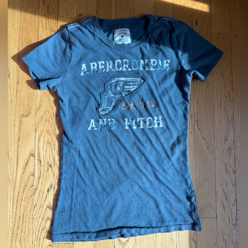 Abercrombie and Fitch vintage Y2K graphic logo tshirt | Distressed Blue Navy Tee